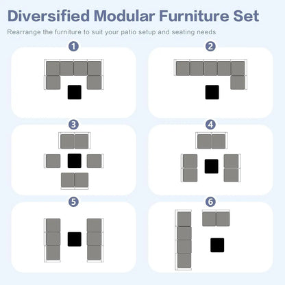 7-Piece Outdoor Rattan Sectional Sofa Set, Wicker Patio Furniture with Coffee Table, Grey Cushions, Patio, Customized