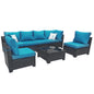 Patio Furniture Set 7 Piece - All-Weather Wicker Rattan Outdoor Conversation Set in Black/Peacock Blue for Backyard Garden Pool