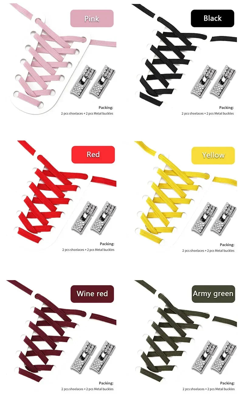 Fashion Elastic No Tie Shoelaces Rhinestone Cross Lock Tieless Shoelace Flat Shoe Laces Suitable for Sneakers and Athletic Shoes