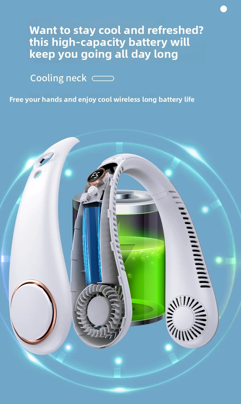 New Mini Neck Mounted Fan Portable Bladeless Neck USB Rechargeable Air Cooler 5 File Speed Summer Sports Fan Outdoor Sports Fans