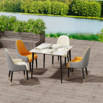 Rectangular Dining Modern Dining Desk Table Furniture with Natural Texture Sintered Stone Top Metal Frame for Dining Room