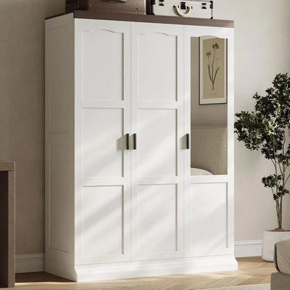 Large 3 Door Armoire Wardrobe Closet with Mirror White Bedroom Furniture Storage Solution for Organizing Clothes