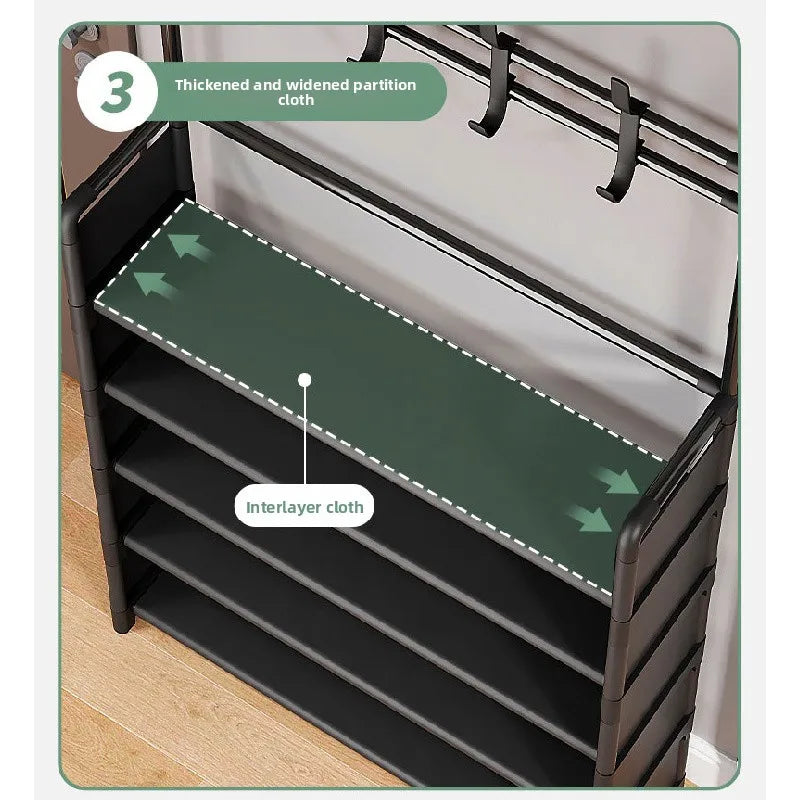 5-Tier 3-in-1 Multifunctional Metal Shoe & Hat Rack, Floor-Standing Garment Organizer for Entryway, Bedroom, Living Room, Sturdy Vertical Storage Shelf