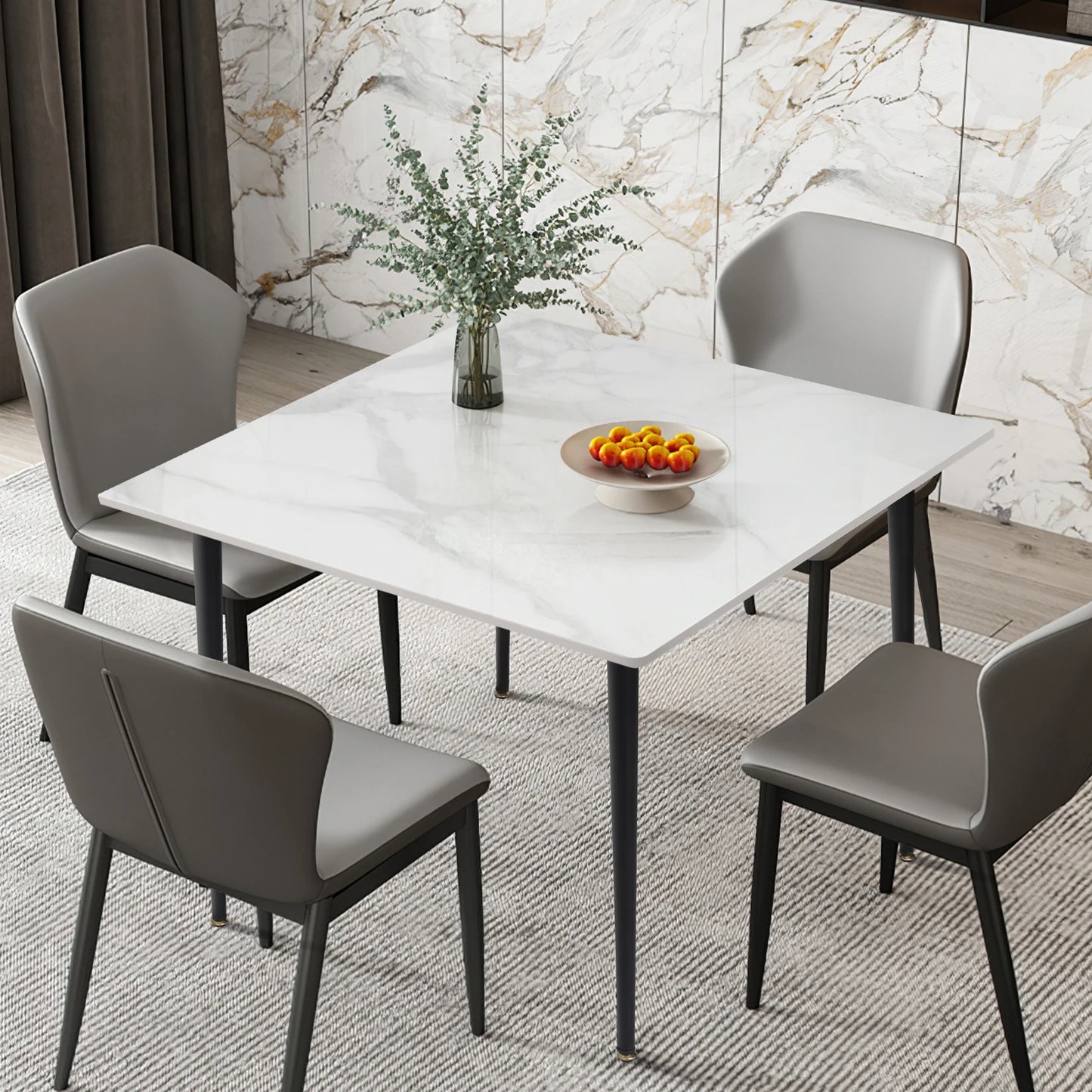 Rectangular Dining Modern Dining Desk Table Furniture with Natural Texture Sintered Stone Top Metal Frame for Dining Room