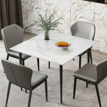 Rectangular Dining Modern Dining Desk Table Furniture with Natural Texture Sintered Stone Top Metal Frame for Dining Room
