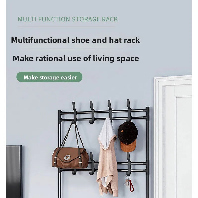 5-Tier 3-in-1 Multifunctional Metal Shoe & Hat Rack, Floor-Standing Garment Organizer for Entryway, Bedroom, Living Room, Sturdy Vertical Storage Shelf