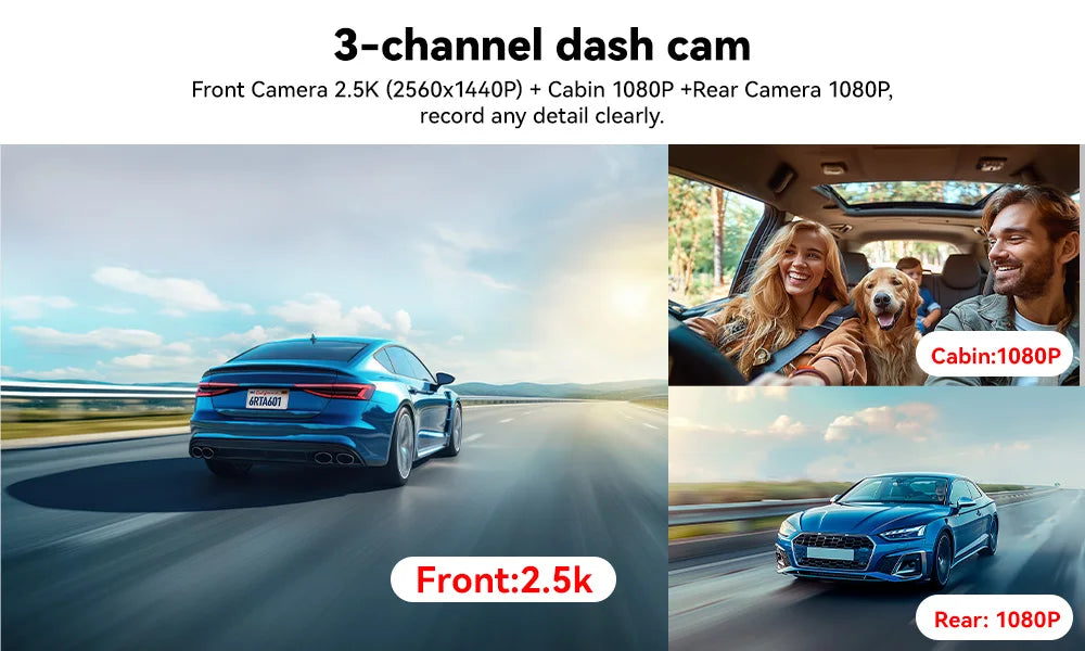 REDTIGER A6 3 Cameras Front/Cabin/Rear Cam 4K Dash Cam Built-in 5.8Ghz WiFi GPS Car DVR Night Vision Parking Monitor 3 Cameras