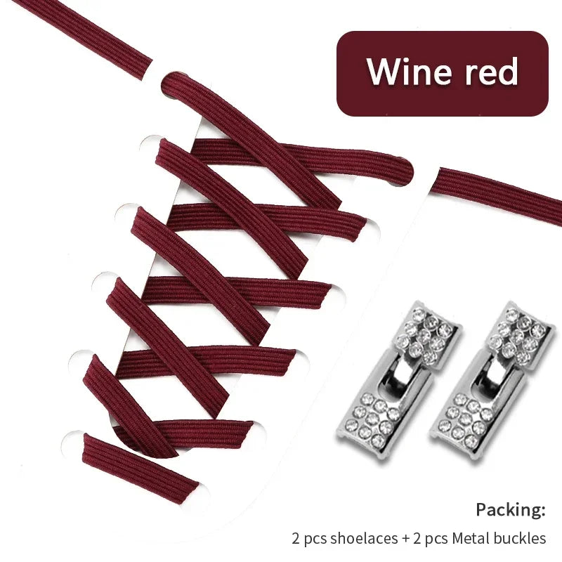 Fashion Elastic No Tie Shoelaces Rhinestone Cross Lock Tieless Shoelace Flat Shoe Laces Suitable for Sneakers and Athletic Shoes