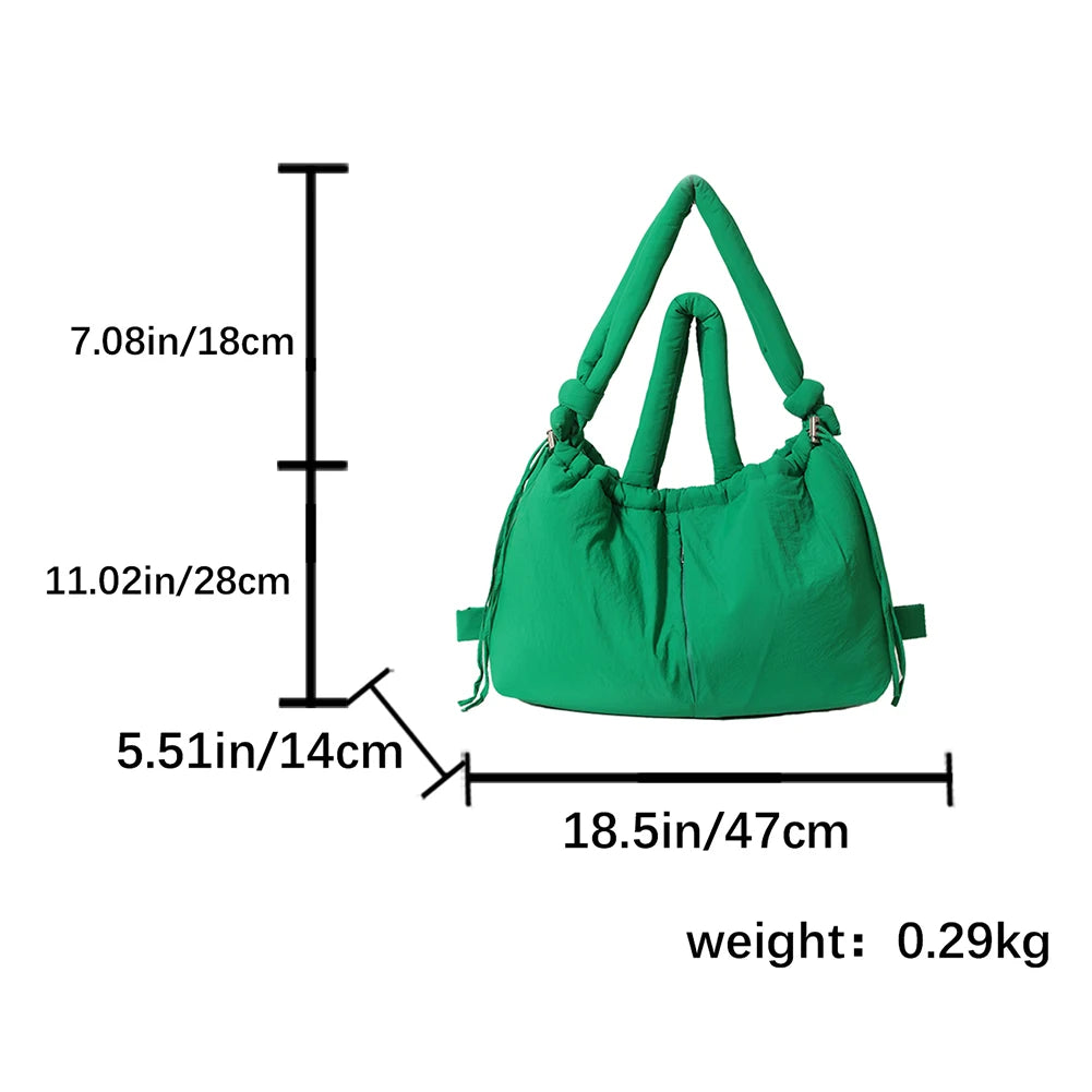 Puffer Tote Bag for Women Adjustable Strap Shoulder Bag Nylon Large Capacity Puffy Purse for Shopping Travel