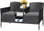 Outdoor Patio Loveseat Modern Rattan 2-Seat Patio Conversation Set with Cushions & Built-in Coffee Table Porch Furniture for Ga