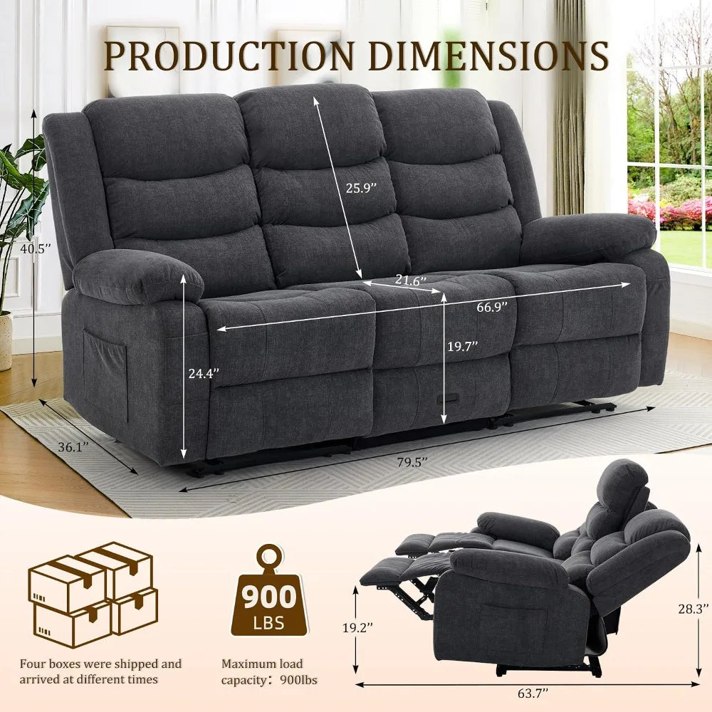 3 Seater Recliner Sofa,Built In Console & Drop Down Table,Cup Holders,Living Room Furniture, Custom