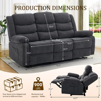 3 Seater Recliner Sofa,Built In Console & Drop Down Table,Cup Holders,Living Room Furniture, Custom