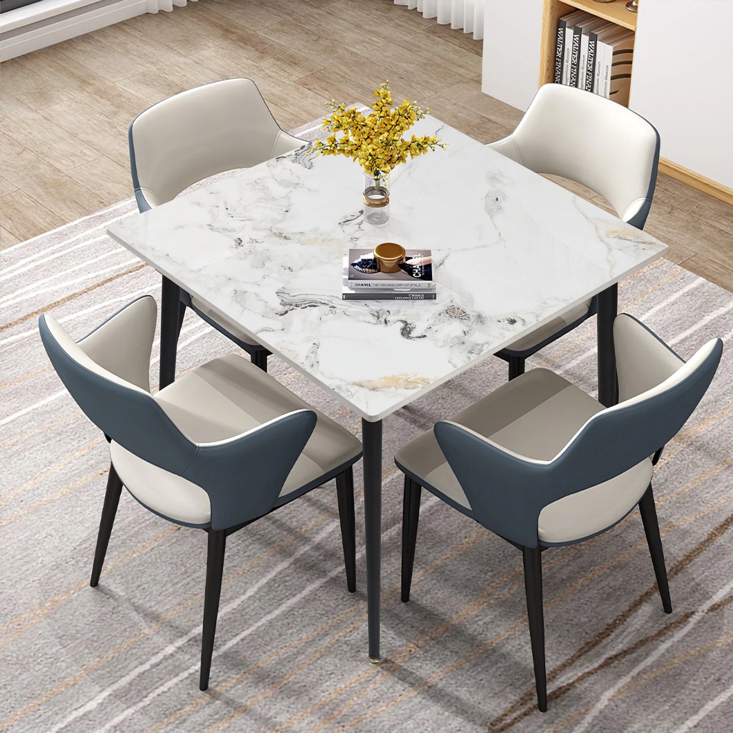 Rectangular Dining Modern Dining Desk Table Furniture with Natural Texture Sintered Stone Top Metal Frame for Dining Room