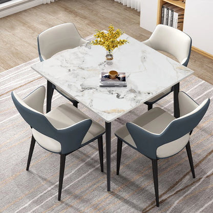 Rectangular Dining Modern Dining Desk Table Furniture with Natural Texture Sintered Stone Top Metal Frame for Dining Room