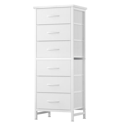 JHK Tall 6 Fabric Drawer Dresser  for Bedroom Wood Top and Metal Frame Skinny Chest of Drawers Narrow Storage Tower with Organization Furniture