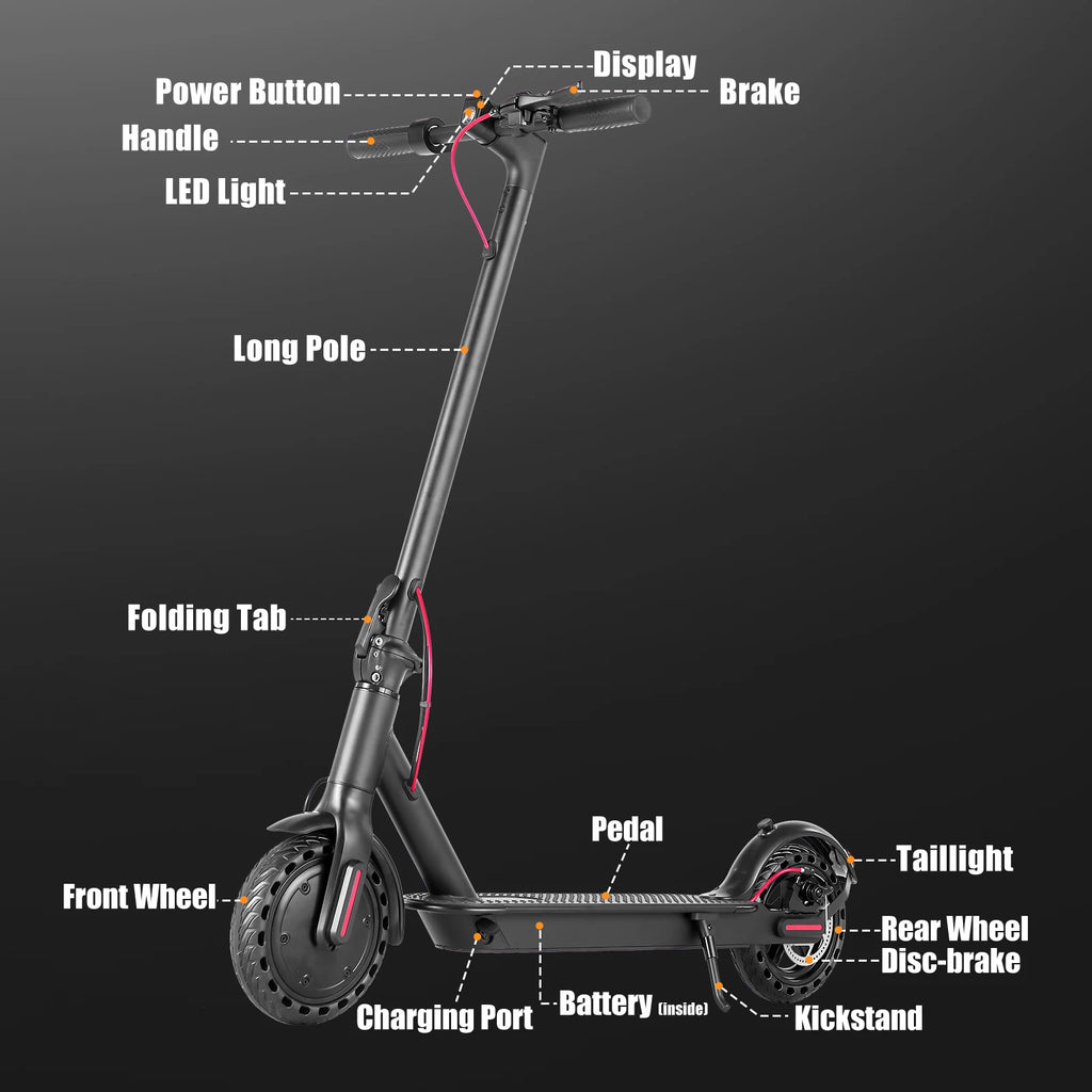 Electric Scooter for Men and Women 8.5" Solid Tire 19mph Power by 350W Motor Long Range Folding Commuting E Scooter
