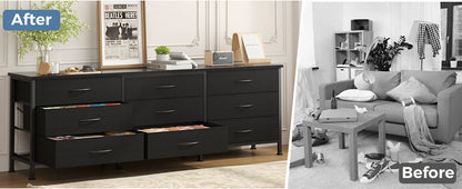 JHK Cabinet For Living Room With 9 Fabric Drawers Long Entertainment Center Up to 75 Inch TV Storage Display Of Furniture