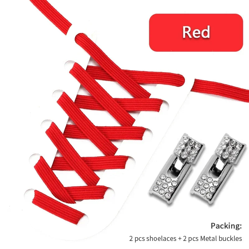Fashion Elastic No Tie Shoelaces Rhinestone Cross Lock Tieless Shoelace Flat Shoe Laces Suitable for Sneakers and Athletic Shoes
