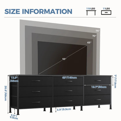 JHK Cabinet For Living Room With 9 Fabric Drawers Long Entertainment Center Up to 75 Inch TV Storage Display Of Furniture