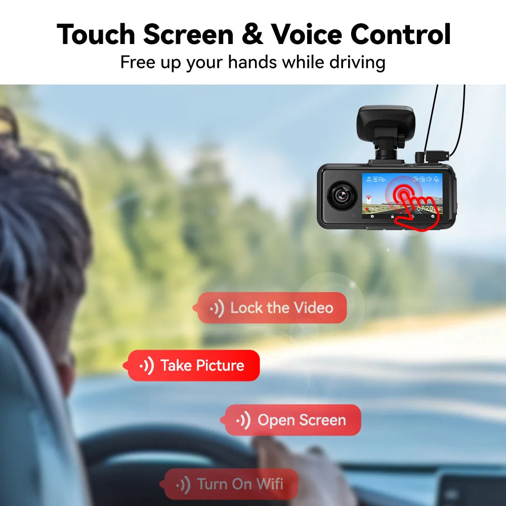 REDTIGER A6 3 Cameras Front/Cabin/Rear Cam 4K Dash Cam Built-in 5.8Ghz WiFi GPS Car DVR Night Vision Parking Monitor 3 Cameras