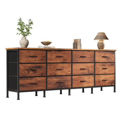 JHK 12  Fabric Cabinet For Living Room Drawers Beside Nightstand Tables Wood Top Entertainment Center Large Fabric TV Consoles for Bedroom Up to 80'' TVs Storage Closet Chest Clothes Display Of Furniture