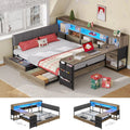Corner Storage Bed Full with Desk Headboard 4 Drawers 6 Shelves LED USB Small Room Oak Gray, Customized