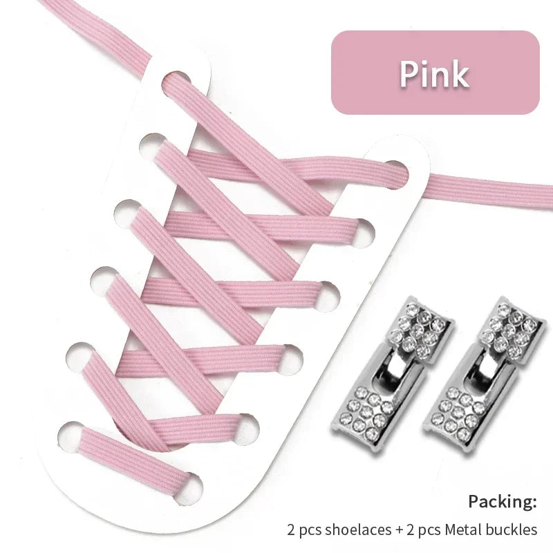Fashion Elastic No Tie Shoelaces Rhinestone Cross Lock Tieless Shoelace Flat Shoe Laces Suitable for Sneakers and Athletic Shoes