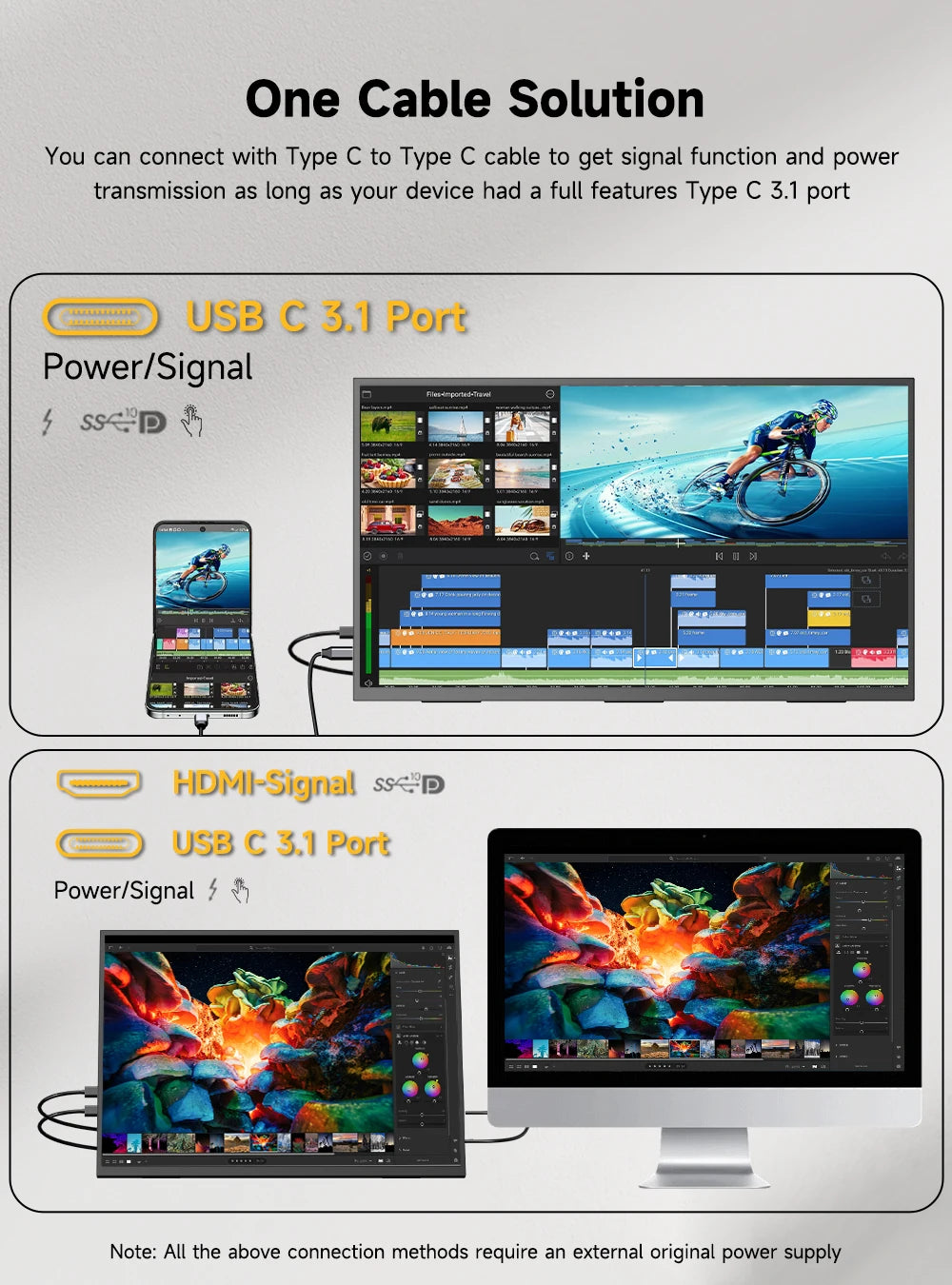 UPERFECT 24”120HZ Portable Monitor Gaming Pc Displays Laptop TV External Screen Ultra-smooth For Cell Phone Steamdeck MacBook