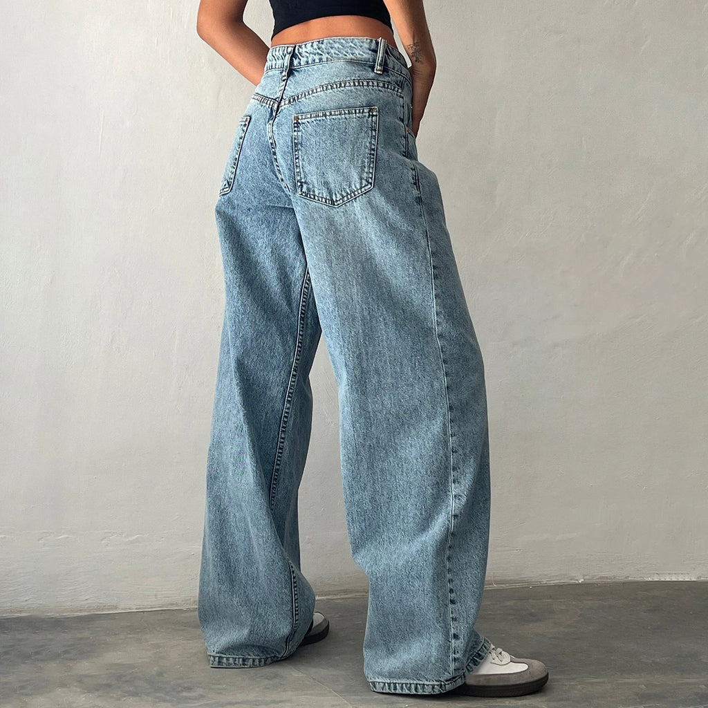 Y2K Baggy Jeans for Women Trendy Low Rise Casual Straight Leg Boyfriend Jeans Denim Pants with Pocket Streetwear