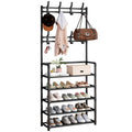 5-Tier 3-in-1 Multifunctional Metal Shoe & Hat Rack, Floor-Standing Garment Organizer for Entryway, Bedroom, Living Room, Sturdy Vertical Storage Shelf
