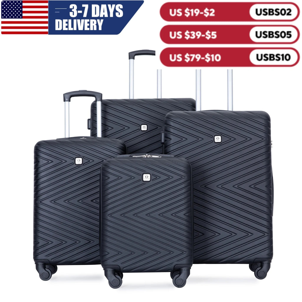 Travelhouse Luggage Set 4-Piece ABS Suitcase With Spinner Wheels, 24 Inch and 28 Inch with TSA Lock, 16, 20 Inch Carry On Luggage