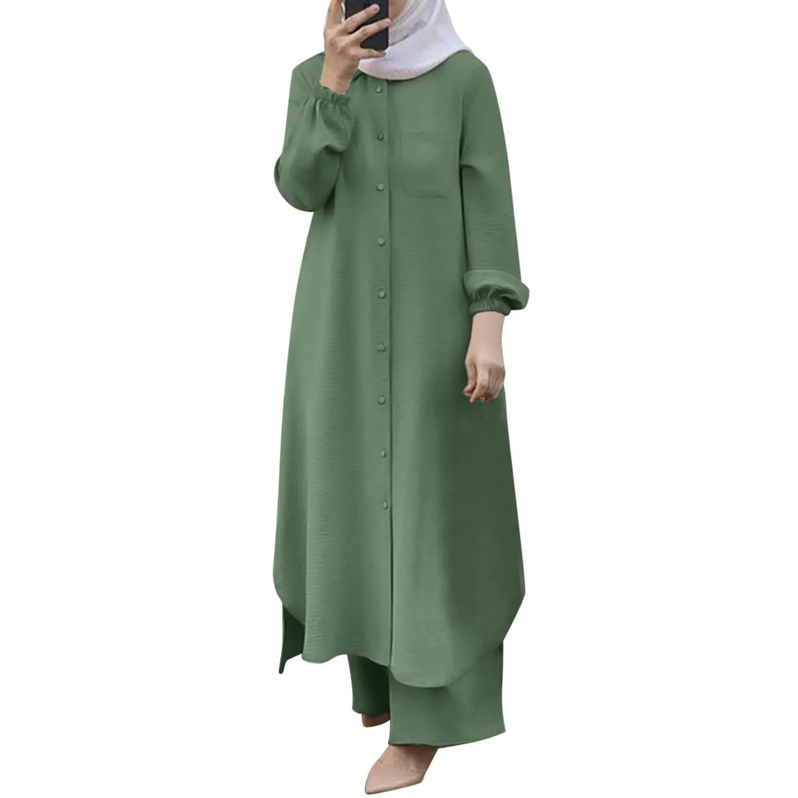 Muslim Sets Turkey Dubai Abaya Women Long Sleeve Buttons Up Shirt Set Causal Pants Suits Abayas For Women IsIamic Outifits