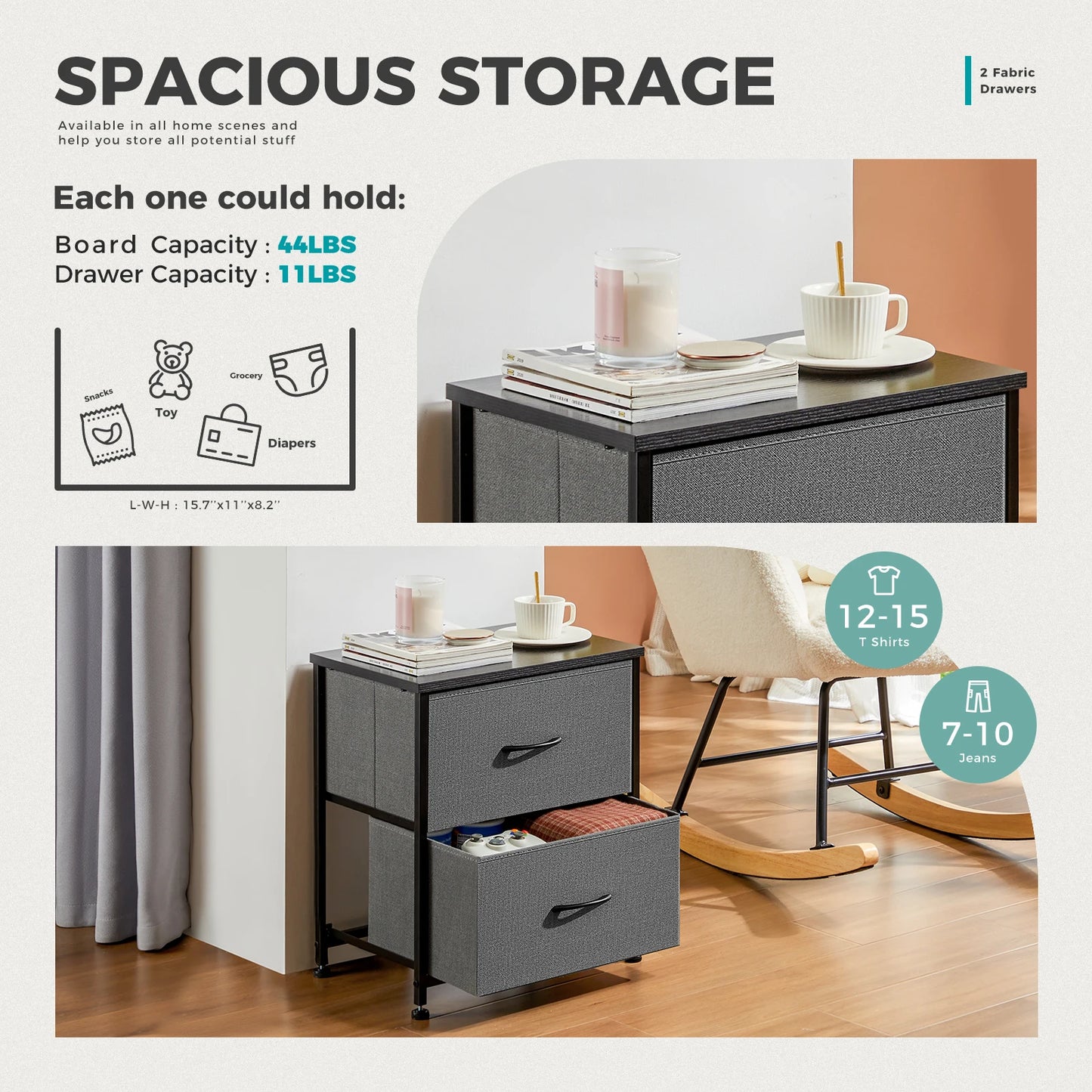 MCQ 2 Fabric Drawers Living Room Cabinet Storage Display Nightstand Bedside Coffee Sofa Tea Table Cabinets For Furniture