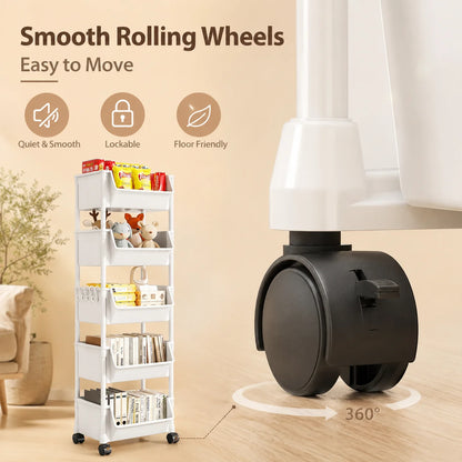 Household Living Room, Bedroom, Kitchen Small Trolley Storage Rack, Snack Floor-Standing Multi-Layer Mobile Storage Bookshelf