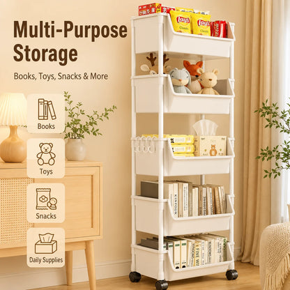 Household Living Room, Bedroom, Kitchen Small Trolley Storage Rack, Snack Floor-Standing Multi-Layer Mobile Storage Bookshelf