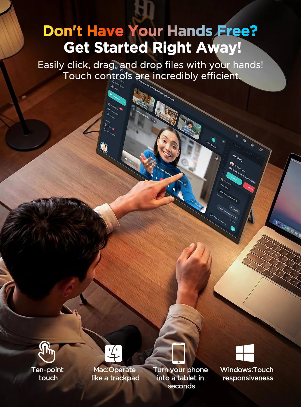 UPERFECT 4K Portable Touchscreen Monitor 15.7" IPS HDR HDMI USB-C3.1 Travel Display For Laptop MacBook PC Surface PS5 XBOX Phone