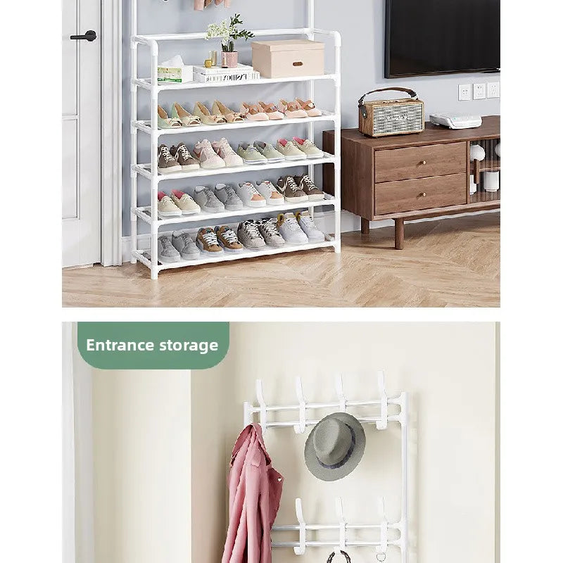 5-Tier 3-in-1 Multifunctional Metal Shoe & Hat Rack, Floor-Standing Garment Organizer for Entryway, Bedroom, Living Room, Sturdy Vertical Storage Shelf