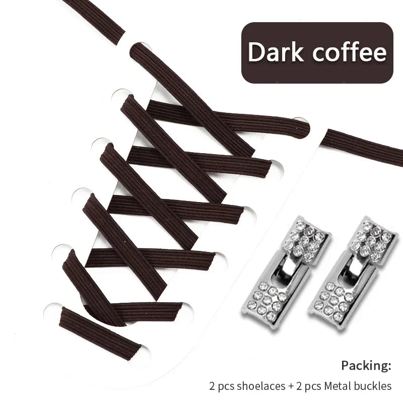 Fashion Elastic No Tie Shoelaces Rhinestone Cross Lock Tieless Shoelace Flat Shoe Laces Suitable for Sneakers and Athletic Shoes