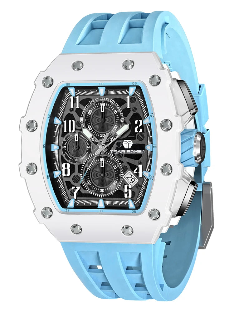 TSAR BOMBA Watch for Men Luxury Brand Tonneau Design Waterproof Clock Stainless Steel Wristwatch Fashion Rectangle Mens Watch