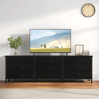 JHK Cabinet For Living Room With 9 Fabric Drawers Long Entertainment Center Up to 75 Inch TV Storage Display Of Furniture