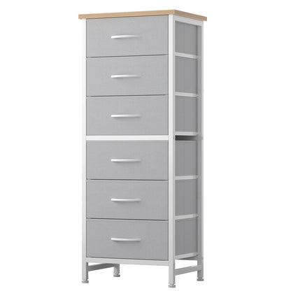 JHK Tall 6 Fabric Drawer Dresser  for Bedroom Wood Top and Metal Frame Skinny Chest of Drawers Narrow Storage Tower with Organization Furniture