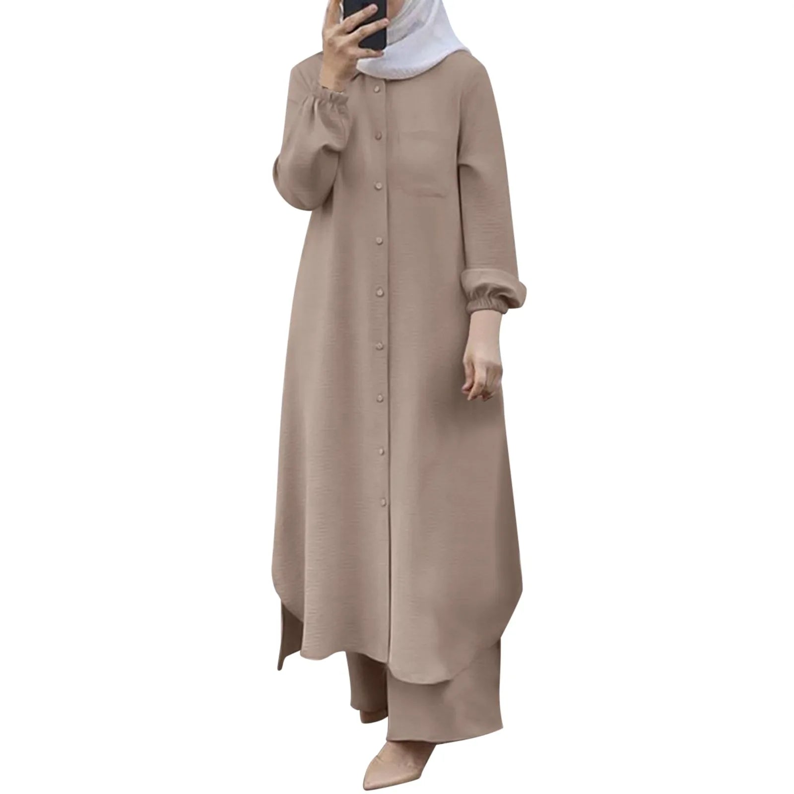 Muslim Sets Turkey Dubai Abaya Women Long Sleeve Buttons Up Shirt Set Causal Pants Suits Abayas For Women IsIamic Outifits