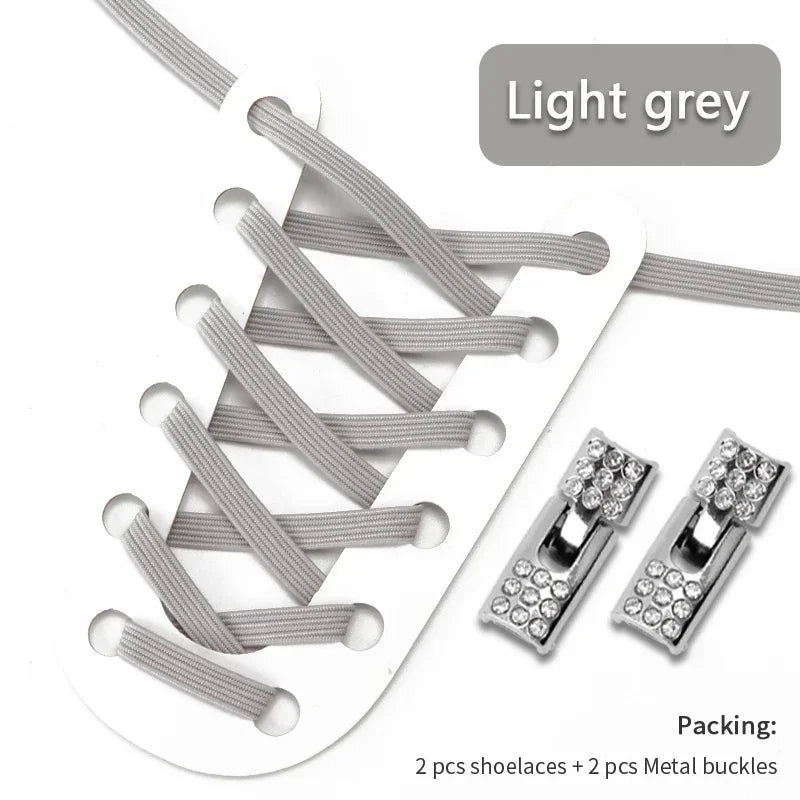 Fashion Elastic No Tie Shoelaces Rhinestone Cross Lock Tieless Shoelace Flat Shoe Laces Suitable for Sneakers and Athletic Shoes