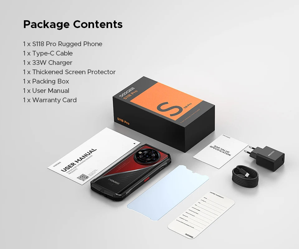 Global Version DOOGEE S118 Pro 5G Rugged Phone Dimensity 7050 10800mAh Battery 6.6'' FHD 120Hz 8GB RAM 512GB ROM Cell Phone NFC