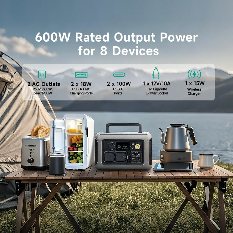 ALLPOWERS R600 Portable Power Station 600W 299Wh LiFePO4 Solar Generator with 2x600W (1200W Surge) AC Outlet for Camping RV Home