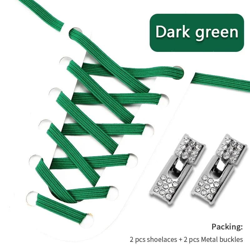 Fashion Elastic No Tie Shoelaces Rhinestone Cross Lock Tieless Shoelace Flat Shoe Laces Suitable for Sneakers and Athletic Shoes