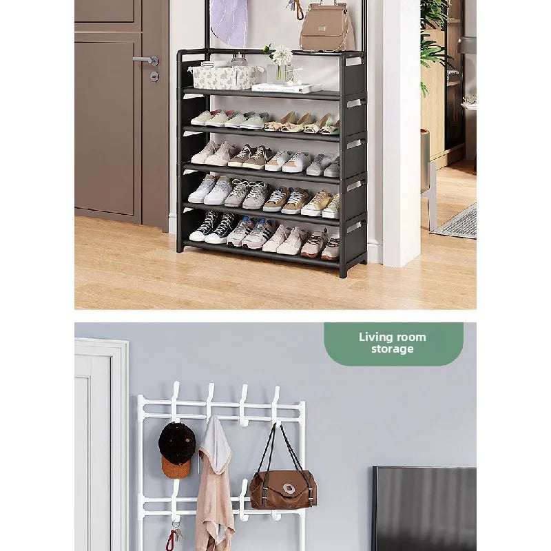 5-Tier 3-in-1 Multifunctional Metal Shoe & Hat Rack, Floor-Standing Garment Organizer for Entryway, Bedroom, Living Room, Sturdy Vertical Storage Shelf
