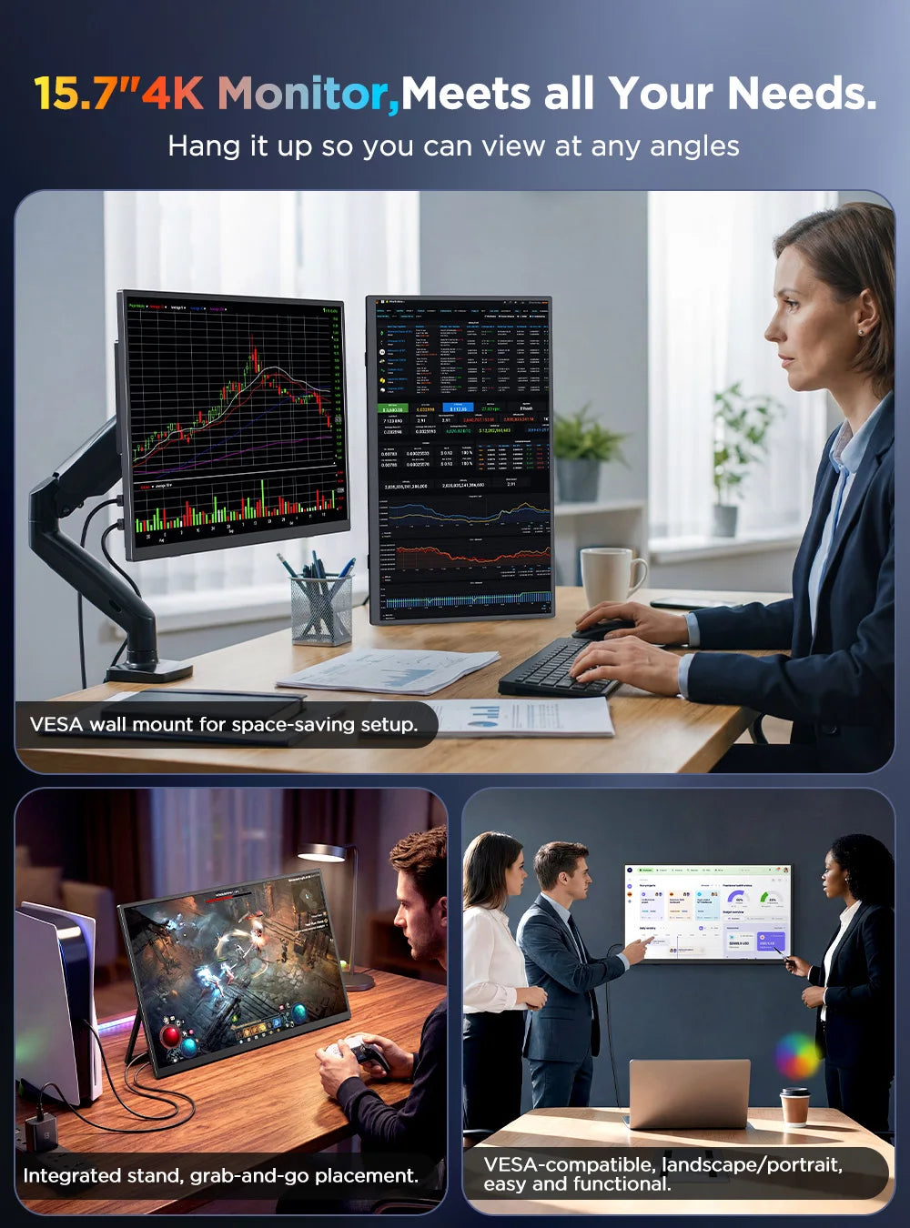 UPERFECT 4K Portable Touchscreen Monitor 15.7" IPS HDR HDMI USB-C3.1 Travel Display For Laptop MacBook PC Surface PS5 XBOX Phone