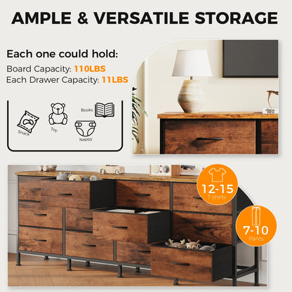 JHK 12  Fabric Cabinet For Living Room Drawers Beside Nightstand Tables Wood Top Entertainment Center Large Fabric TV Consoles for Bedroom Up to 80'' TVs Storage Closet Chest Clothes Display Of Furniture
