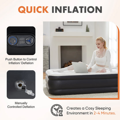 MCQ 16IN Air Mattress with Built in Pump Double Height Air Bed Weight Capacity 660 lbs Non-Slip Bottom Home Bedroom Furniture